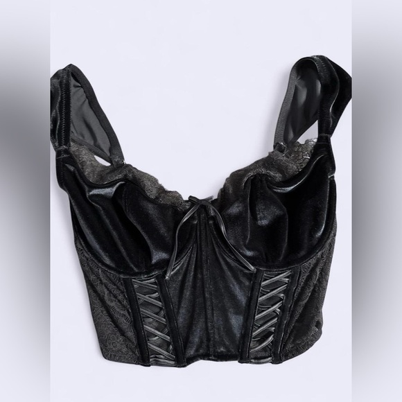 Black Velvet Corset Top with Lace Up Detail - Picture 1 of 3